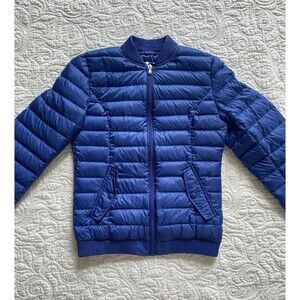JOTT Jenna Down Puffer Bomber Jacket Womens Small Blue Packable Lightweight